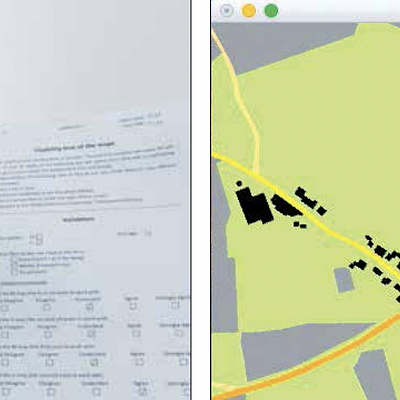 De testopstelling (merk op de speciale + en – knoppen, groot en klein voor zoomen).