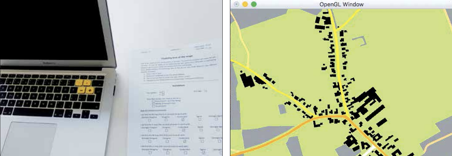 De testopstelling (merk op de speciale + en – knoppen, groot en klein voor zoomen).