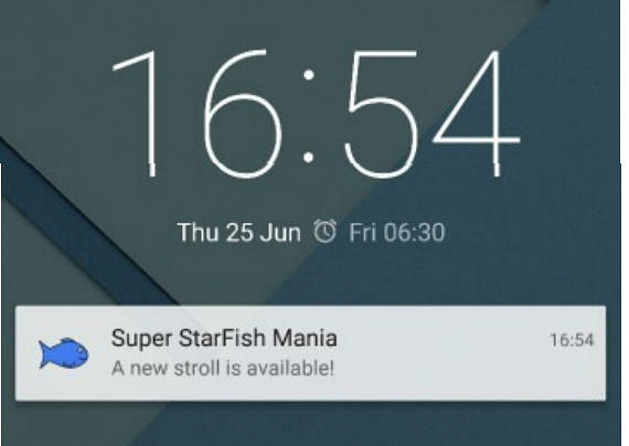 Example of a notification that reminds the user that a stroll is available.