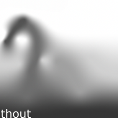 Depth estimation from scribbles. Scribble input (left), only using the scribble input results in a smooth depth map lacking discontinuities (middle), by involving the input image gradients, the depth propagation is improved (right). (Image source: Wikimedia Commons)