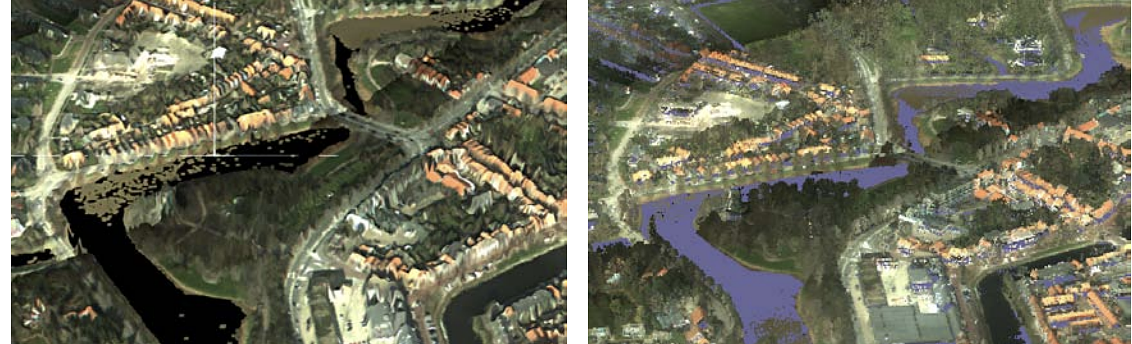 Visual comparison of two visualization techniques of the same area of the AHN2 dataset