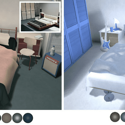 Automatic 3D material style transfer from different source images (insets) to a target 3D scene using our approach