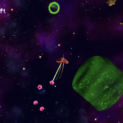 The valuables (magenta) have to be dragged to the dropzone (green circle). If the junk (brown) ends up in the dropzone the score decreases. The space snot (large green blob) is an obstacle in which ships and valuables can get stuck.