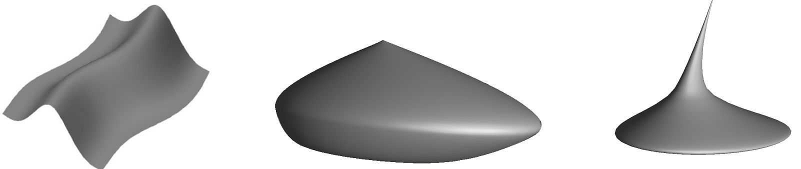 A ridge, a bump and a peak freeform surface feature.