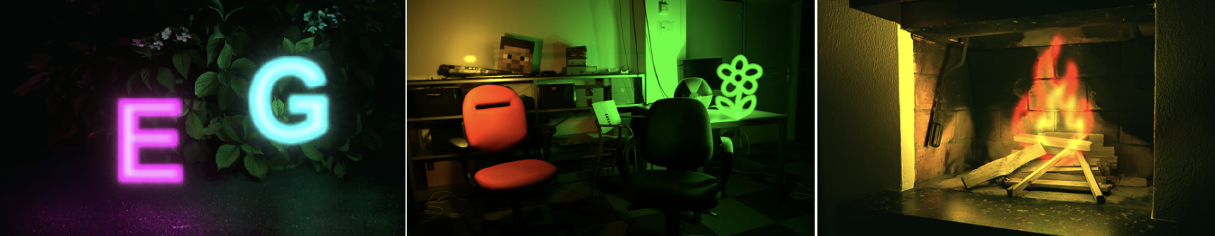 Light Paintings created with our approach. The production only took minutes, design and modifications are performed in real time.