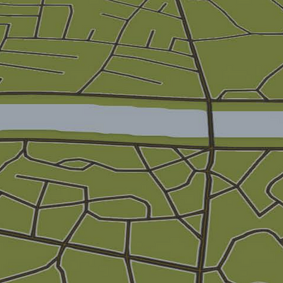 A road network generated using our parametric (upper half) and patch-based (lower half) methods