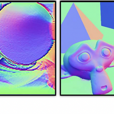  Comparison (normal map) of our approach with the two state-of-the-art near-light PS algorithms from Ahmad et al. [4] and Mecca et al. [32] for the MONKEY scene. Please note that shadows and discontinuities in our input makes the data already unsuitable for these algorithms, hence it is obvious that their reconstructions fail for most parts.