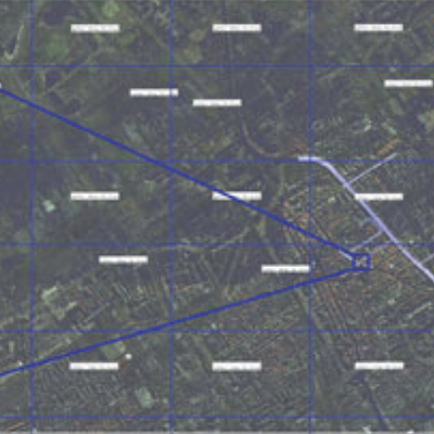 Tile overview: overview of all AHN-2 point cloud tiles (right), in relation to the region of Delfland (mid) and the marketplace of Delft (left)