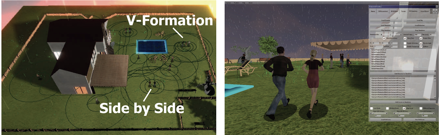 Snapshots of our 3D framework, visualizing an example of simulation