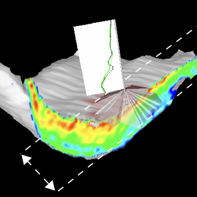 The cutting plane can be moved along its normal within the range of selected locations.