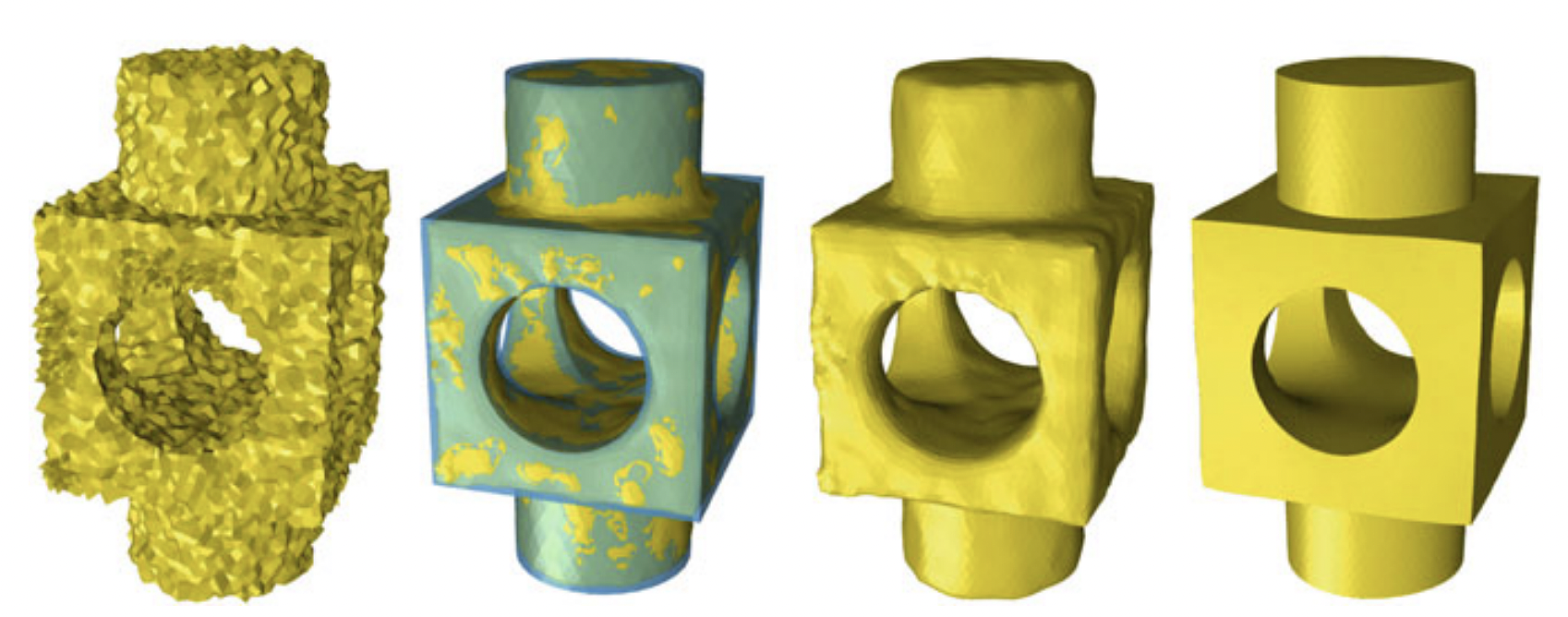 A visual comparison between vertex position, vertex normal, and face normal filtering methods