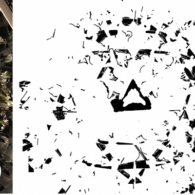 a) Input: Kaleidoscope image. b) User-drawn mask (green checkerboard pattern). c) User-drawn mask isolated. d) Approximate visual hull generated from (c) using image-based shading. e) Resulting labeling via visual hull