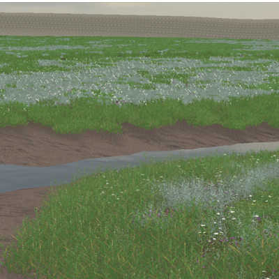 A visualization of a salt marsh located in the Netherlands, rendered with our framework.