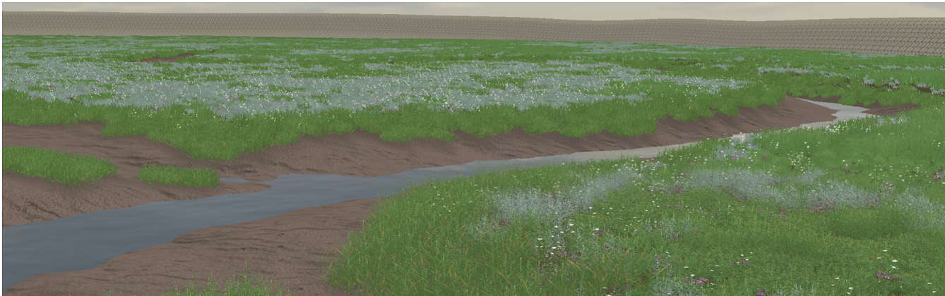A visualization of a salt marsh located in the Netherlands, rendered with our framework.